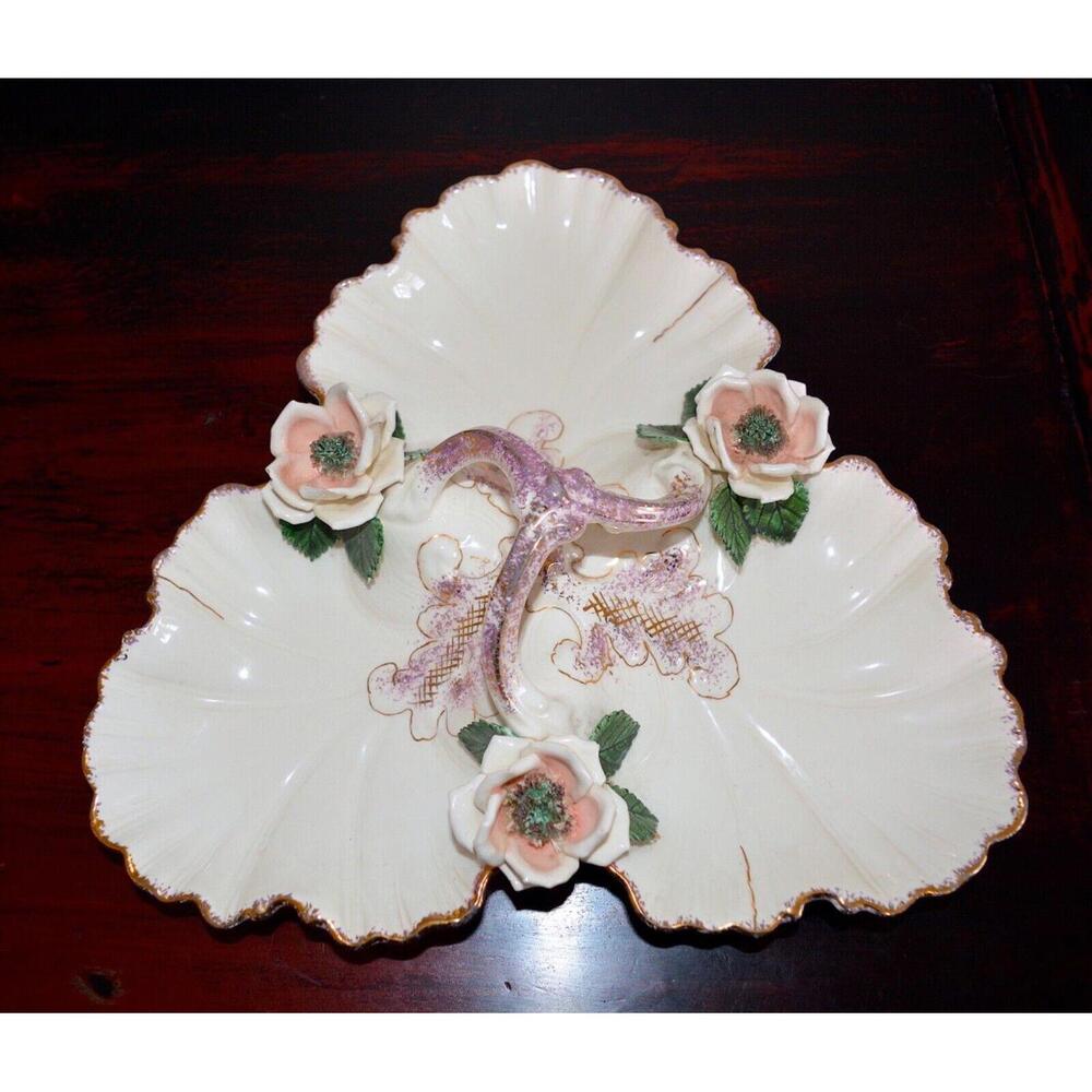 Vintage Grayson Arts California Gold Trim Porcelain Candy Dish #220 Rare 12" Tri